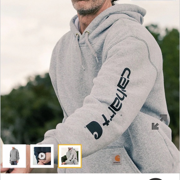 NWOT Carhartt Loose Fit Midweight Logo Sleeve Graphic Hoodie Heather Black M - Picture 2 of 3